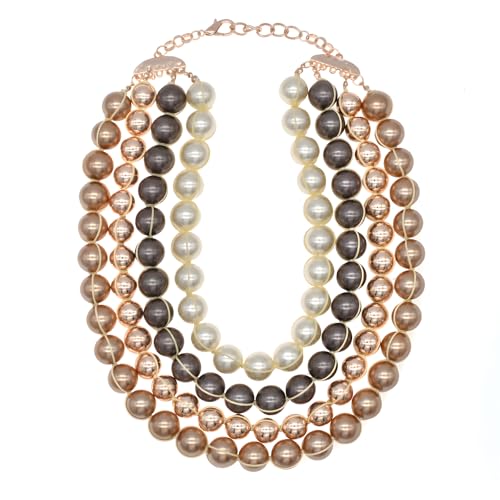 utop JNF Hand made Pearl Statement Necklace for Women Rhinestone Multilayer Crystal Necklaces Chunky Pearl Necklace Large Pearl Necklace and Earrings Set for Mother Mom's gift - color: champagne pearl necklace chunky