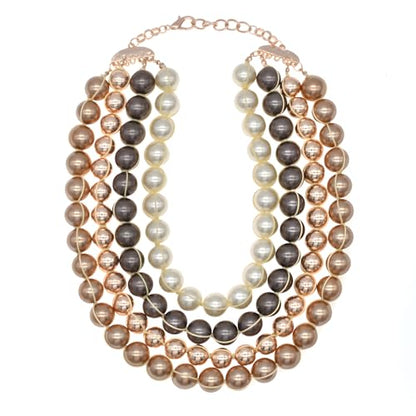 utop JNF Hand made Pearl Statement Necklace for Women Rhinestone Multilayer Crystal Necklaces Chunky Pearl Necklace Large Pearl Necklace and Earrings Set for Mother Mom's gift - color: champagne pearl necklace chunky