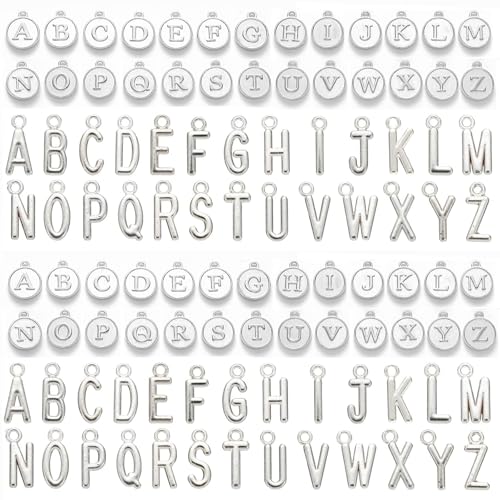 208Pcs/8 Sets Silver Letter Charms A-Z Alphabet Metal Initial Charms kit for Jewelry Making DIY Bracelets Necklaces and keychain making - color: Silver