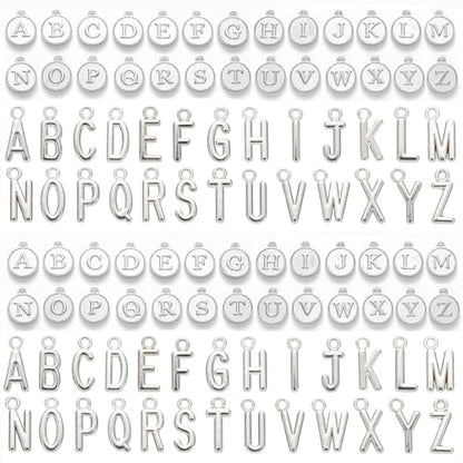 208Pcs/8 Sets Silver Letter Charms A-Z Alphabet Metal Initial Charms kit for Jewelry Making DIY Bracelets Necklaces and keychain making - color: Silver