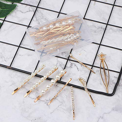 20Pcs Elegant Hair Barrettes Golden Metal Hair Clip Pearl Hair Pins | Alloy gold-plated imitation pearl hair accessories, gentle on hair. Hair barrettes Ideal for weddings, dances, and daily