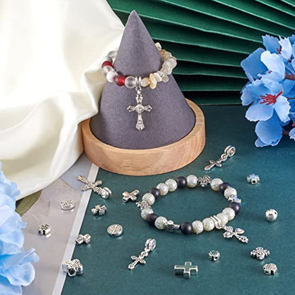 Craftdady 70pcs Tibetan Silver Crucifix Cross Beads Metal Cross Spacer Charms for Jewelry Crafts Making Hole: 1-2mm - color: 14 Style, 70pcs, Antique Silver