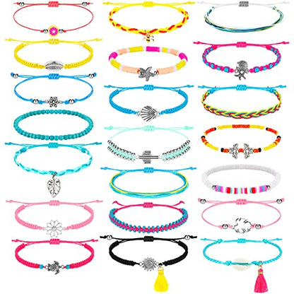 Hicarer 21 PC Surfer Wave Friendship Bracelet Set Waterproof Adjustable Boho Beach String Anklets Bulk, Summer Gift for Women - style: Multiple Style