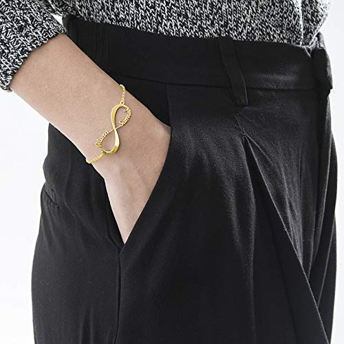 Personalized Infinity Bracelet - Choose Your Style - Sterling Silver, Solid Gold or Plated - Rolo Chain - color: 18K Gold Plated Silver, size: 2 Names Bracelet