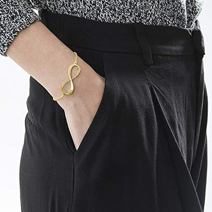 Personalized Infinity Bracelet - Choose Your Style - Sterling Silver, Solid Gold or Plated - Rolo Chain - color: 18K Gold Plated Silver, size: 2 Names Bracelet