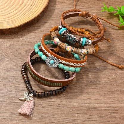 Western Outfits for Women Turquoise Western Bracelets Bohemian Vintage Stackable Beaded Leather Bracelets Adjustable Hand-woven Layered Bracelet Western Country Concert Jewelry for Women - style: Turquoise Dragonfly