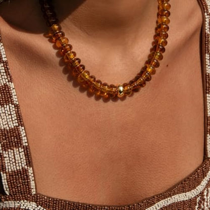Chunky Colorful Choker Necklace for Women - Summer Beach Round Resin Beads Necklace, Trendy Statement Summer Beach Jewelry Birthday Gifts for Vacation Holiday - color: 18mm Amber Brown Bead