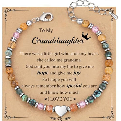 Best Friend Bracelet Gifts for Women Sister Bestie, Christmas Gift for Teens Mom Daughter Granddaughter Birthday Gift for Her Stocking Stuffers - color: African Turquoise-Granddaughter