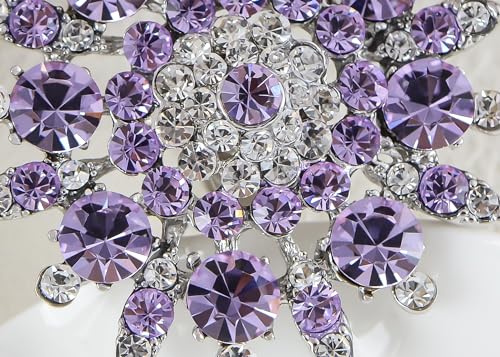 Alilang Adustable Silver Blue Purple Iridescent Crystal Rhinestones Snowflake Flower Floral Ring - color: Lilac