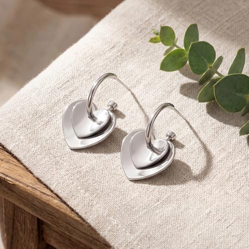 Two Tone Heart Dangle Earrings for Women Gold and Silver Heart Hoop Earrings 14K Gold Plated Valentine's Day Trendy Jewelry Everyday Jewelry - color: silver