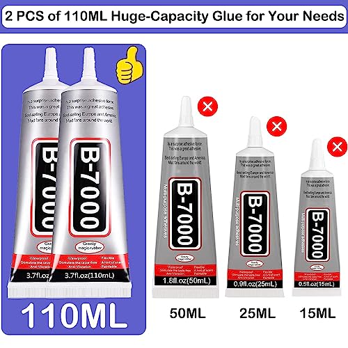 B7000 Adhesive Rhinestones Glue for Crafts, 2PCS 110ml / 3.7 fl oz with 5 Dotting Pen Tool, Wax Pencil and Tweezer, Jewelry Glue for DIY Craft, Makeup, Shoes, Jewelry Making, Nail Art - color: 2 PCS(Total 220ml)