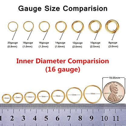 316L Surgical Steel Seamless Nose Ring Cartilage Hoop Silver/Gold/Rose Gold/Black 16G 18G 20G 6mm-12mm CZ Paved Helix Rook Tragus Lobe Body Pierecing Jewelry Segment Clicker Lip Rings Rook Earrings - color: Gold, size: 16 Gauge 6mm