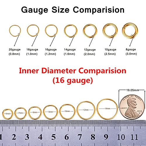 316L Surgical Steel Seamless Nose Ring Cartilage Hoop Silver/Gold/Rose Gold/Black 16G 18G 20G 6mm-12mm CZ Paved Helix Rook Tragus Lobe Body Pierecing Jewelry Segment Clicker Lip Rings Rook Earrings - color: Gold, size: 16 Gauge 9mm