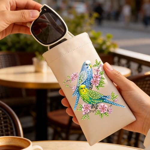 Diamond Art Painting Eye Glass Bag PU Sunglasses Glasses Storage Bag Built-in Glasses Cloth Press Automatic Closure - color: 2pcs