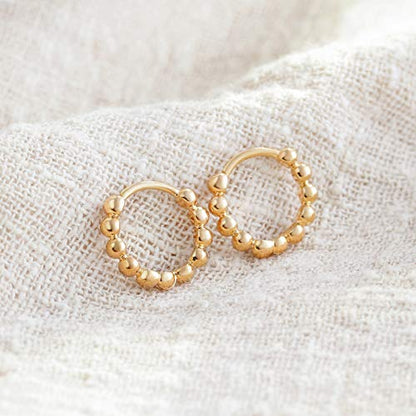 LOYATA Gold Huggie Hoop Earrings 14K Gold Plated Dainty Small Simple Hypoallergenic Jewelry Gift for Women - style: Beaded Gold