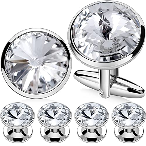 HAWSON Cufflinks for Men with 4/6 pcs Shirt Studs Set, Gift Box Packed, Mens Jewelry or Accessories for Wedding, Party, Anniversary, Birthday - color: Clear(2 cufflinks & 4 studs)