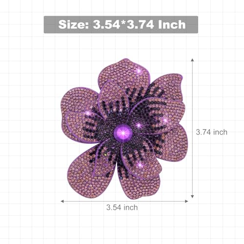 3.74 Inches Rhinestone Camellia Flower Brooch Pins & Hair Clips for Women Elegant Created Crystal Lapel Pin Brooches Wedding Party - color: Purple