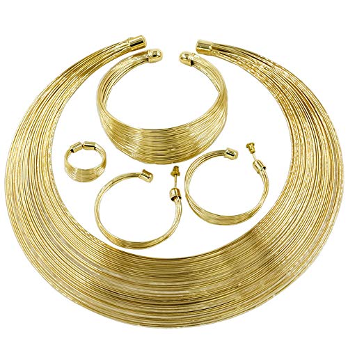 Fashion Crystal Jewelry Set Gold Plated Jewelry Weddings Dubai Gold Necklace Earrings Set Gift - color: multi layers
