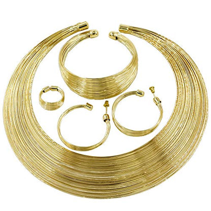Fashion Crystal Jewelry Set Gold Plated Jewelry Weddings Dubai Gold Necklace Earrings Set Gift - color: multi layers