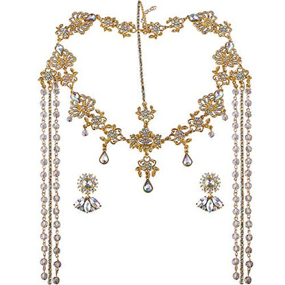 Bridal Headband and Earrings Crystal Jewelry Set Wedding Headpiece for Women Brides Tiara Rhinestone Hair Accessories - color: Gold