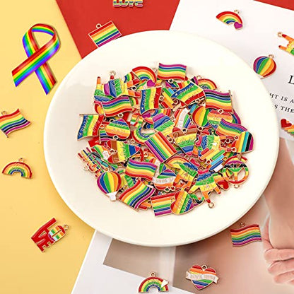 SANNIX 110Pcs Rainbow Charms Gold Enamel Charm Jewelry Making Charms | Rainbow Pride Charms Bulk for Bracelet Necklace Earring Making - style: Rainbow