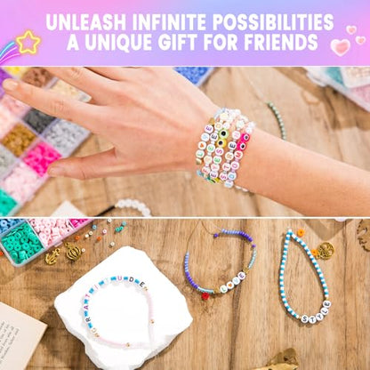 Goldwise Friendship Bracelet Kit 4 Boxes-13078 Pcs 72 Colors Bracelet Making Kits with Clay, Glass Seed and 3 Styles Letter Beads with Charms for DIY Craft Gift - size: 4 Boxes-Eras