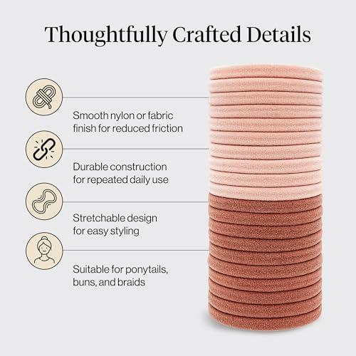 Kitsch Elastic Hair Ties No Damage | Stretchable Hair Bands - Blush 20pcs | Strong All-Day Hold Hair, Rubber Bands For Hair, Ponytail Holders | Hair Accessories for Everyday Use - color: Blush Standard (Pack of 20)