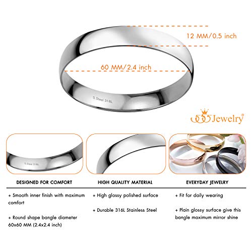 555Jewelry 12mm Wide Stainless Steel Solid Slip On Bangle Bracelet for Women With Small Wrist - color: Silver (Small)