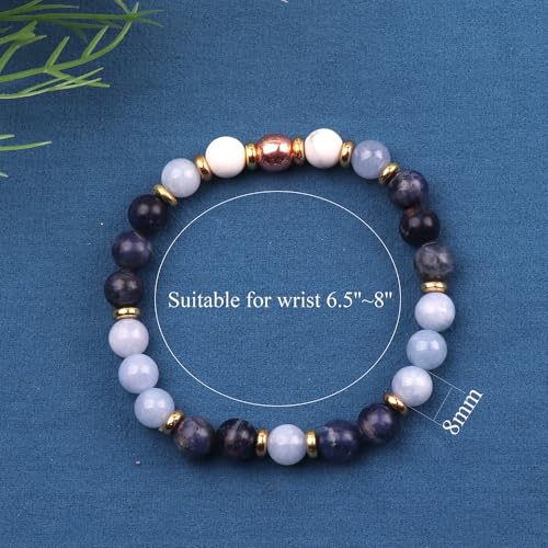 KSQS Healing Stone Bead Bracelet for Women, Natural Gemstones Balance Protection Bracelet, Spiritual Crystal Beads Bracelet Anxiety Relief with Meaning Card - color: Calming