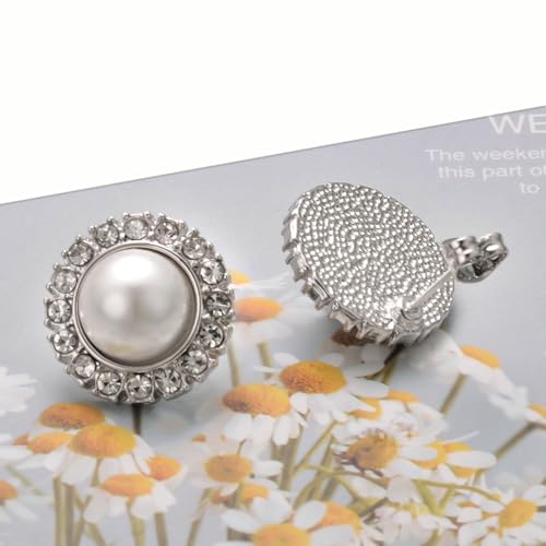 Pearl and Rhinestone Stud Earrings for Women Retro Statement Earrings Wedding Party Prom Jewelry - color: Rhinestone Pearl-Silver