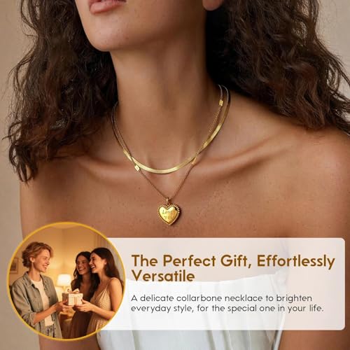 Double Layer Necklace for Women Trendy Layered Jewelry Adjustable Chain Necklace for Daily Wear and Special Occasions - color: Golden Heart