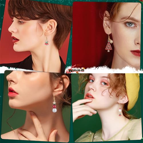 SUNNYCLUE 1 Box DIY 10 Pairs Christmas Enamel Charms Earring Making Kit Jingle Bell Pendants for Jewelry Making Rhinestone Christmas Charms Snowflake Santa Claus Bowknot Jewelry Connectors Adult Women - color: 6-diy-10 Pairs Christmas Enamel Earrings
