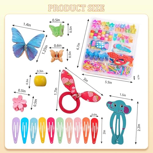 Rosvia Hair Accessories for Girls, 232 Pcs Mini Hair Clips Set with Small Claw Clips Elastic Hair Ties Rubber Bands Butterfly Hair Clips with Organizer Box for Toddler, Kids