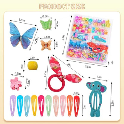 Rosvia Hair Accessories for Girls, 232 Pcs Mini Hair Clips Set with Small Claw Clips Elastic Hair Ties Rubber Bands Butterfly Hair Clips with Organizer Box for Toddler, Kids