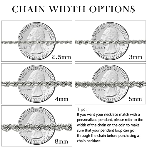 Twist Chain Necklace - Stainless Steel Rope Jewelry for Men & Women - size: 16 Inches, style: 3 mm Wide