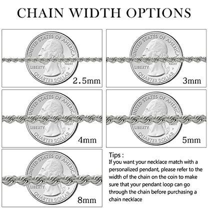 Twist Chain Necklace - Stainless Steel Rope Jewelry for Men & Women - size: 16 Inches, style: 3 mm Wide