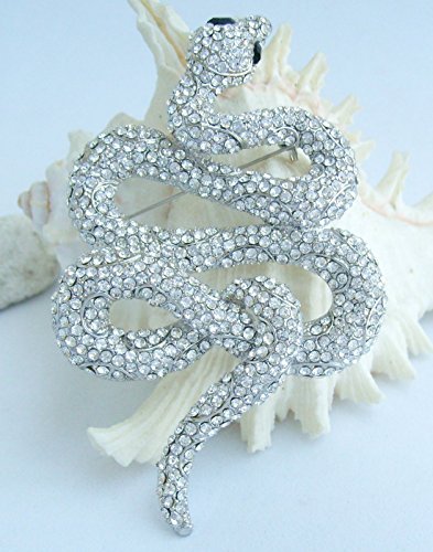 Classic 3.94" Unique Animal Snake Brooch Pin Pendant Austrian Crystal BZ5847 - color: Silver-Tone Clear