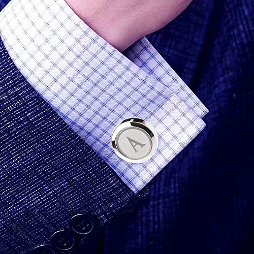 Mens Classic Stainless Steel Initial Cufflinks 26 Alphabet Initial Letter Cufflinks Business Wedding Shirts A-Z - style: A Silver