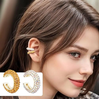 Joez Wonderful 5pcs Chunky Ear Cuff for Women, 0.8in, 5 Colors | Metal, with Rhinestone, Hypoallergenic, Non Piercing, Round, Huggie Clip on Cartilage Earrings, for Diy Accessories, Birthday