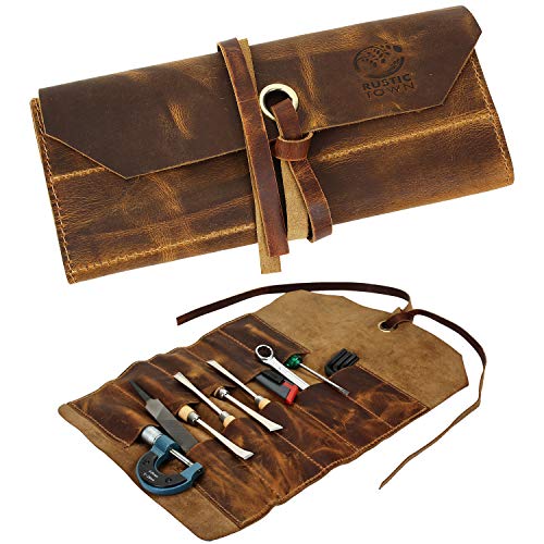 Leather Tool Roll Up Pouch - Leather Tool Wrench Roll/Chisel Bag by Rustic Town | Fit Carving & Hand Tools up to 9 inches, Compact Carry for Woodworkers, Electricians and DIY Projects, Secure Tie Closure - style: 10 Slots(medium)