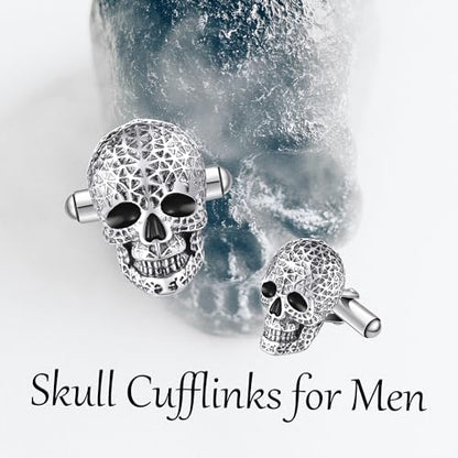 Cufflinks for Men Sterling Silver Abalone Shell Tuxedo Shirt Cuff Links Jewelry for Men Father Business Groomsmen - style: skull