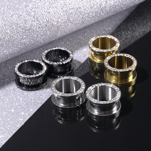 6PCS Stainless Steel Ear Tunnels Kit Double Flare Saddle Ear Expanders Earring Tunnels Gauges Ear Plugs Ear Stretching Set CZ Piercing Jewelry for Women Men 2G-5/8” - color: Style-A, size: 9/16"(14mm)