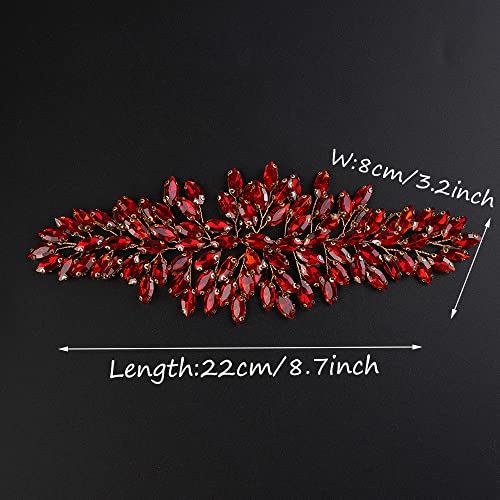 JWICOS Bridal Headband Crystal Wedding Hair Vine - Headpieces for Bride & Girls (Red) - color: Red