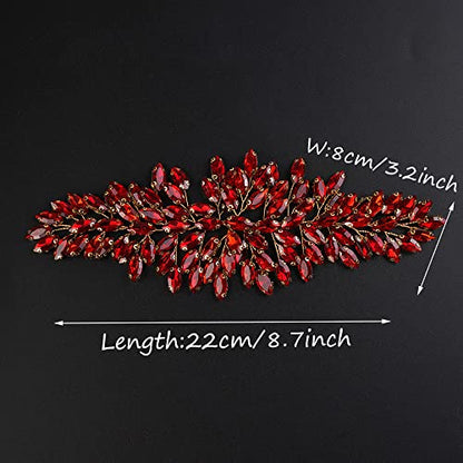 JWICOS Bridal Headband Crystal Wedding Hair Vine - Headpieces for Bride & Girls (Red) - color: Red