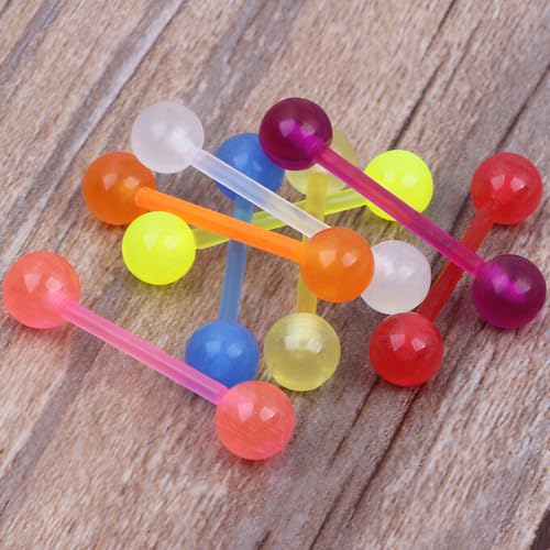 Glow in the Dark Barbell Piercing Kit for Women Men Acrylic Cute Nipple Bars Hypoallergenic 14 G Tongue Piercings Ring Set Long Body Jewelry Flexible Jewellery 2 pcs Size 16 MM - color: Pink