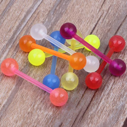 Glow in the Dark Barbell Piercing Kit for Women Men Acrylic Cute Nipple Bars Hypoallergenic 14 G Tongue Piercings Ring Set Long Body Jewelry Flexible Jewellery 2 pcs Size 16 MM - color: Green