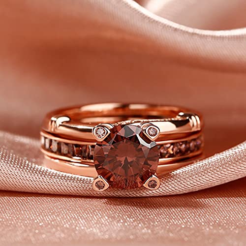 Jeulia Diamond Band Rings for Women cz Sterling Silver Interchangeable Ring Sets Wedding Engagement Anniversary Promise Ring Bridal Sets - color: Rose Gold & Chocolate