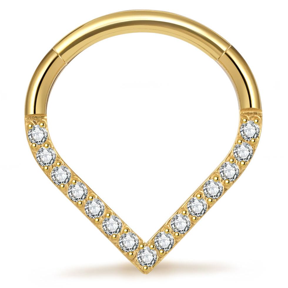 Titanium 16G Septum Ring Piercing Jewelry Nose Rings Hinged Clicker Hoop | G23 Titanium Silver Gold Hinged Segment Daith Piercing Jewelry Non-irritating , Clicker Septum Nose Piercing Jewelry Hoops - color: 03 Heart CZ-Gold, size: 16G-8mm