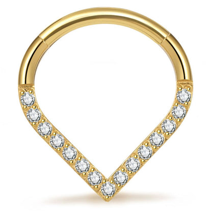 Titanium 16G Septum Ring Piercing Jewelry Nose Rings Hinged Clicker Hoop | G23 Titanium Silver Gold Hinged Segment Daith Piercing Jewelry Non-irritating , Clicker Septum Nose Piercing Jewelry Hoops - color: 03 Heart CZ-Gold, size: 16G-8mm