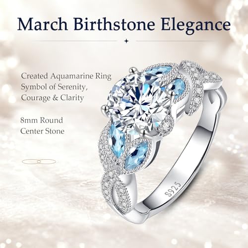 Yaresul 3.6ct 925 Sterling Silver Created Women's Rainbow Topaz|Sapphire|Aquamarine Ring Women Engagement Rings Bezel Setting Marquise Fashion Statement Ring Best Gift for Mother and Grandma Size 5-9 - color: Cubic Zirconia&Created Aquamarine